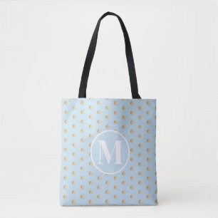 Weich blaue Goldpolka-Punkte Weißes Monogramm