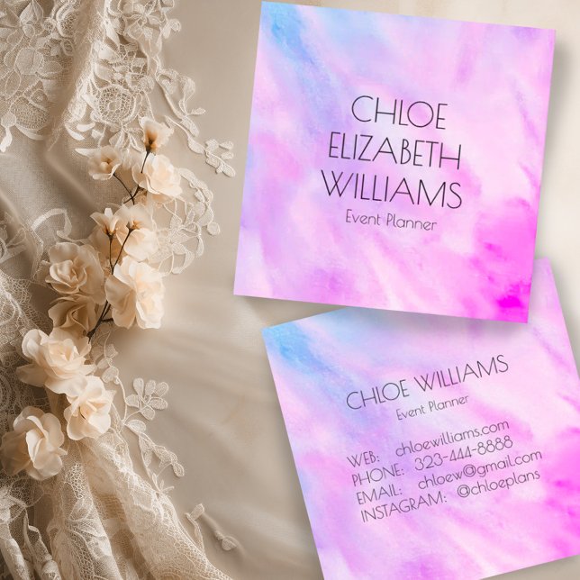 Weich blaue Lila Malerei Abstrakte Wasserfarbe Quadratische Visitenkarte (Beautiful custom watercolor square business cards)