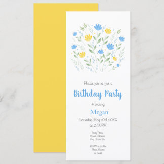 Weich blaue und gelbe Wasserfarbe Blumenmotive Einladung