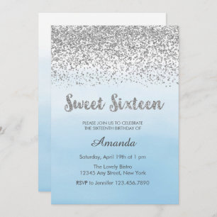 Weich blauer und silberner Bonbon 16 Einladung