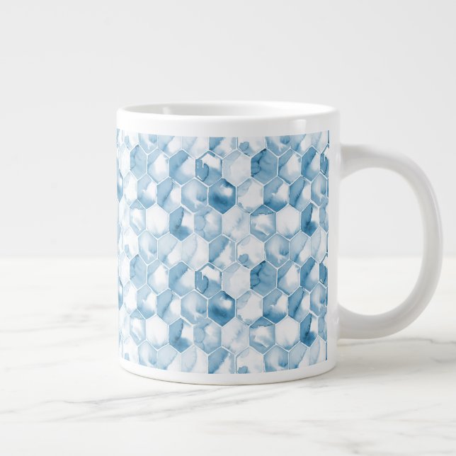 Weich blaues Wasserfarbenmuster Jumbo-Tasse (Rechts)