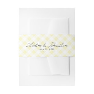 Weich Gelb und Weiß Gingham Kariert Name und Datum Einladungsbanderole