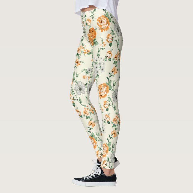 Weich gelber Garten Blumenmuster Leggings (Links)