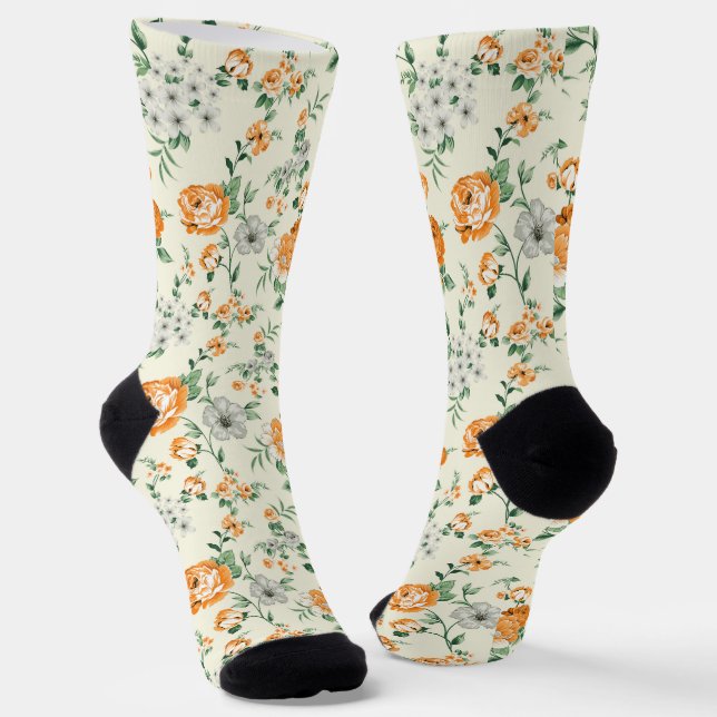 Weich gelber Garten Blumenmuster Socken (Gewinkelt)