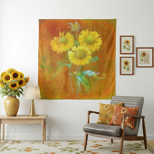 Weich gemalte Sonnenblumen Wandteppich