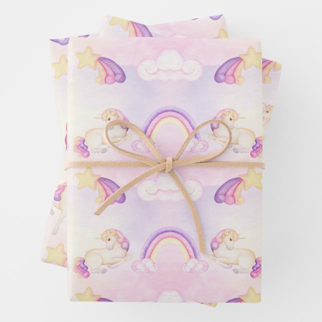 Weich gezogene Rainbows und Einhornhörner Geschenkpapier Set (Beispiel)