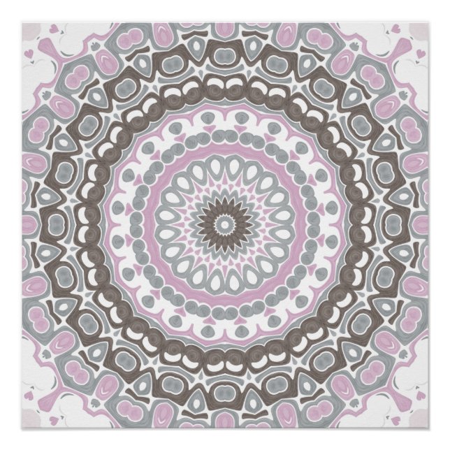 Weich, grau und rot - Rosa Mandala Poster (Vorderseite)