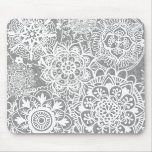 Weich-Grau-Weiß-Mandala-Muster Mousepad