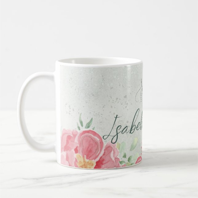 Weich grün und rosa Glitzer Floral 16 . Geburtstag Kaffeetasse (Links)