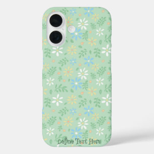 Weich grüne Blüte mit weißblauen gelben Blumen iPhone 16 Hülle