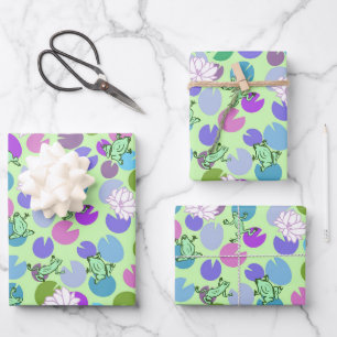 Weich grüne Frösche und Lilienpolster auf Minzgrün Geschenkpapier Set