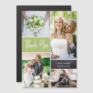Weich grüne HochzeitfotoCollage Magnetkarte