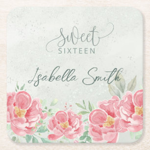Weich grüne und rosafarbene 16 . Geburtstag Rechteckiger Pappuntersetzer