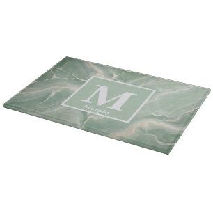 Weich grüner Marmor mit weißer Venen-Monogramm Schneidebrett