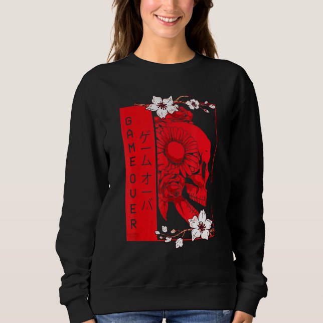 Weich grunge ästhetischer Schädel und Kirschblosso Sweatshirt (Vorderseite)