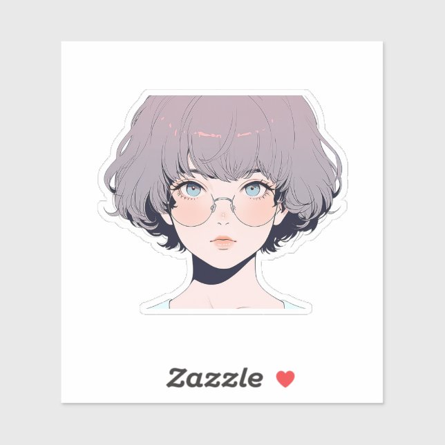 Weich Pastel Anime Girl mit Brille Aufkleber (Blatt)