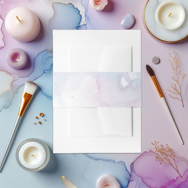 Weich Pastel Blau, Lilac und Gold Alkohol Tinte Einladungsbanderole (Soft Pastel Blue, Lilac, and Gold Alcohol Ink Invitation Belly Band)