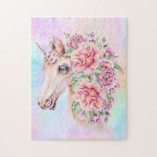 Weich Pastel Einhorn mit Rose Puzzle