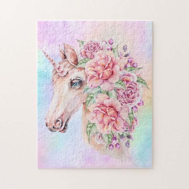 Weich Pastel Einhorn mit Rose Puzzle (Vertikal)