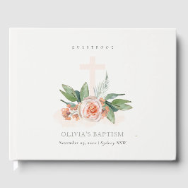 Weich Pastel Rose Blumenkreuz Taufe Gästebuch