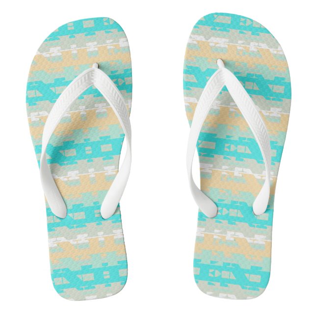 Weich Pastel Türkis Beige Modernes Himmelsmuster Flip Flops (Fußbett)