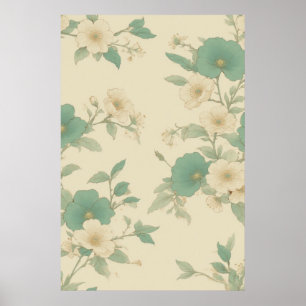 Weich Pastell Aquamarin und Creme floral Muster Poster