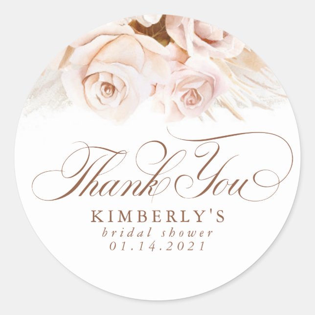 Weich Pastell Blume Pampas Grass Vielen Dank Runder Aufkleber (Vorderseite)