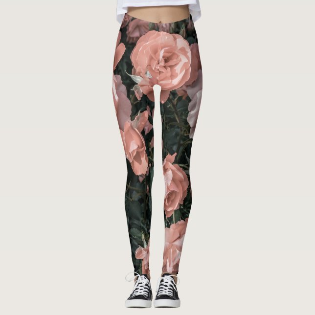 Weich Pastell Rosa Garten Leggings (Vorderseite)