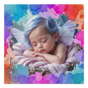 Weich Pastell Watercolor Baby Schlafen Foto Poster