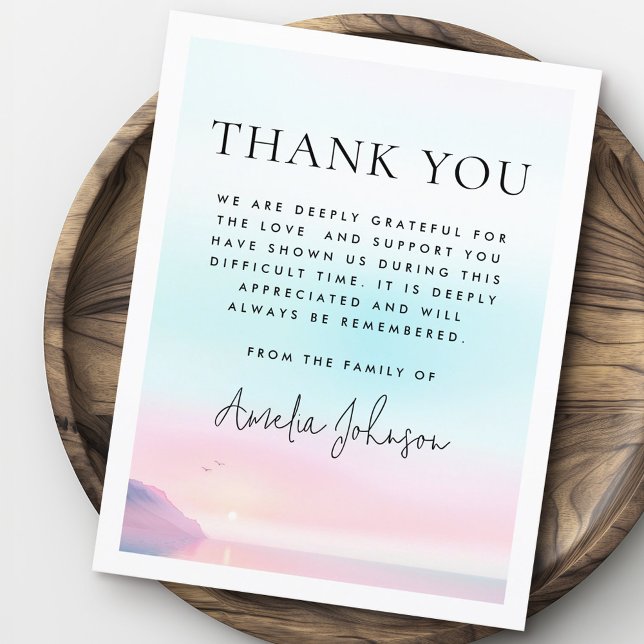 Weich pastellfarbener Sonnenaufgang mit Vogelbeerd Dankeskarte (Soft pastel sunrise with birds funeral sympathy thank you card)
