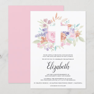 Weich pastellrosa christliche Taufe Einladung