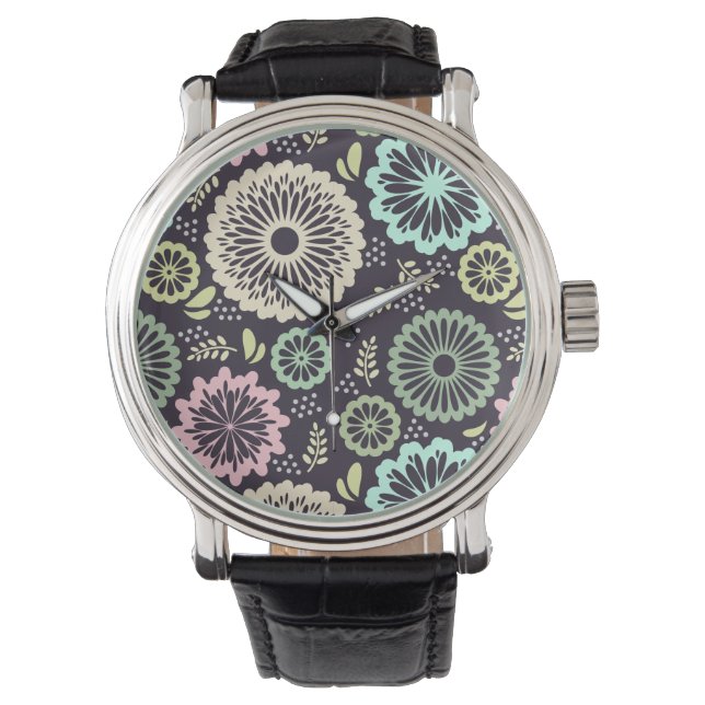 Weich pastellrosa und aquamarine Blume Vintag Bota Armbanduhr (Vorderseite)