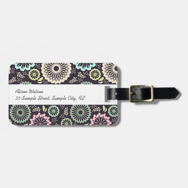 Weich pastellrosa und aquamarine Blume Vintag Bota Gepäckanhänger (Vorderseite horizontal)