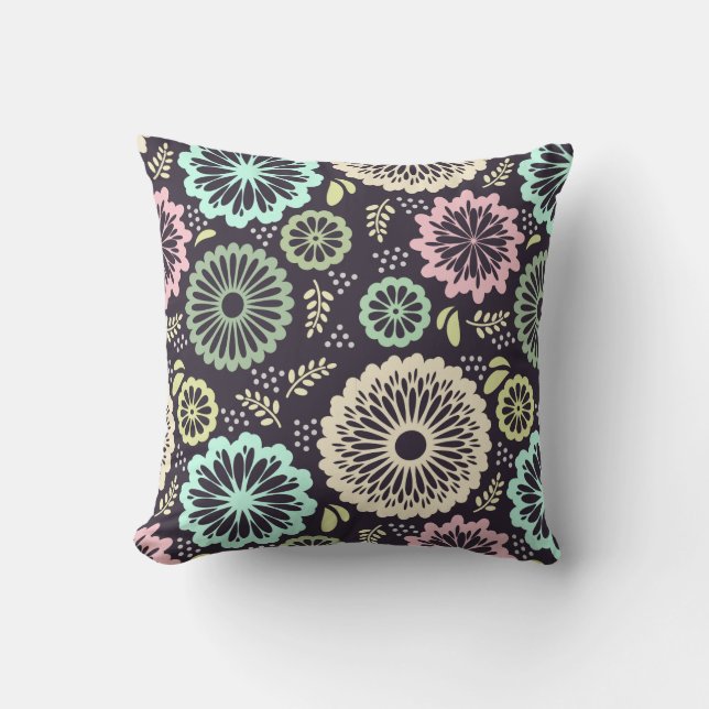 Weich pastellrosa und aquamarine Blume Vintag Bota Kissen (Vorderseite)