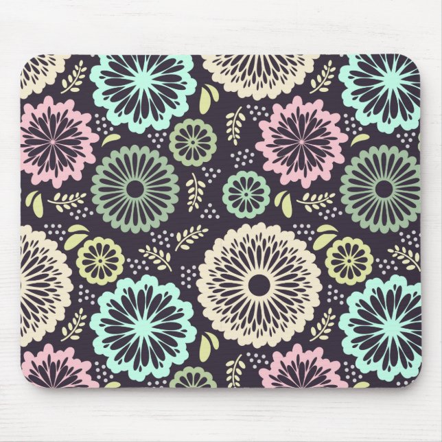 Weich pastellrosa und aquamarine Blume Vintag Bota Mousepad (Vorne)
