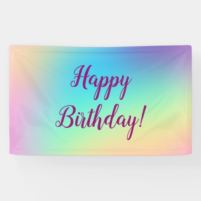 Weich Prismatischer Pastel Gradient "Happy Birthda Banner (Horizontal)