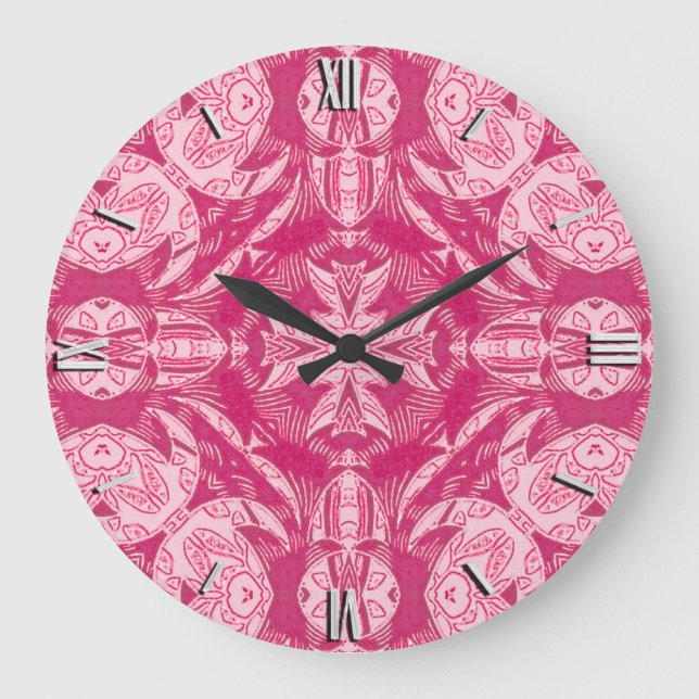 Weich rosa Abstraktes Mandala-Muster Große Wanduhr (Vorderseite)
