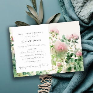 Weich rosa Aquarell Blumengarten Brautparty Einladung