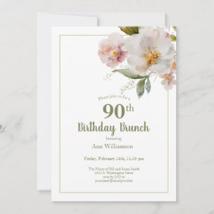 Weich rosa Aquarell Floral 90. Geburtstag Brunch Einladung