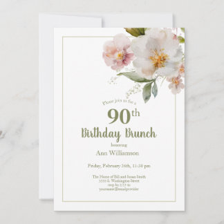 Weich rosa Aquarell Floral 90. Geburtstag Brunch Einladung