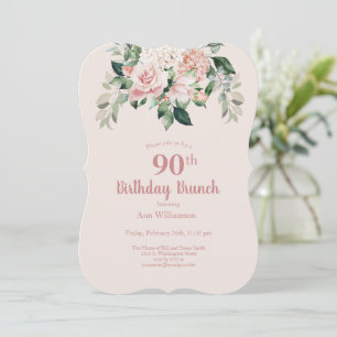 Weich rosa Aquarell Floral 90. Geburtstag Brunch Einladung