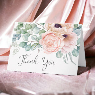 Weich rosa Aquarellfarben Floral Vielen Dank Dankeskarte
