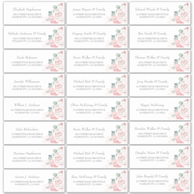Weich rosa Blume Gast Name Address Labels (Vorderseite)