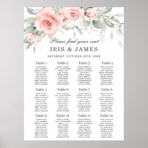 Weich rosa Blumengrün Hochzeitsskizze Poster