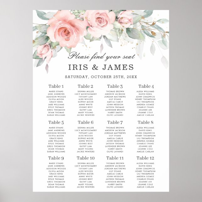 Weich rosa Blumengrün Hochzeitsskizze Poster (Vorne)