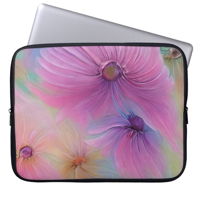 Weich rosa Blumenmuster Laptopschutzhülle (Vorderseite)