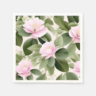 Weich rosa Blüte mit Eukalyptus-Blätter Muster Serviette