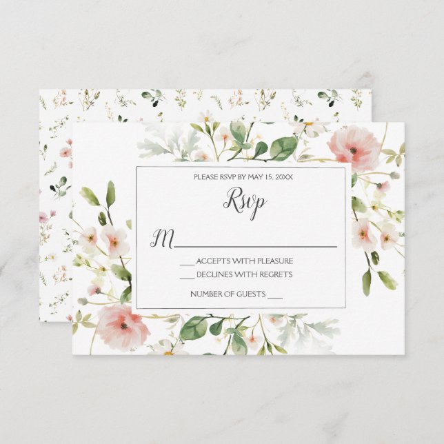 Weich rosa Blütenblätter florale Hochzeit RSVP Einladung (Vorne/Hinten)