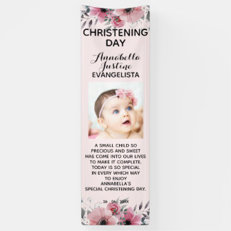 Weich rosa Floral CHRISTENING TAGTAGEFÄLLE Banner