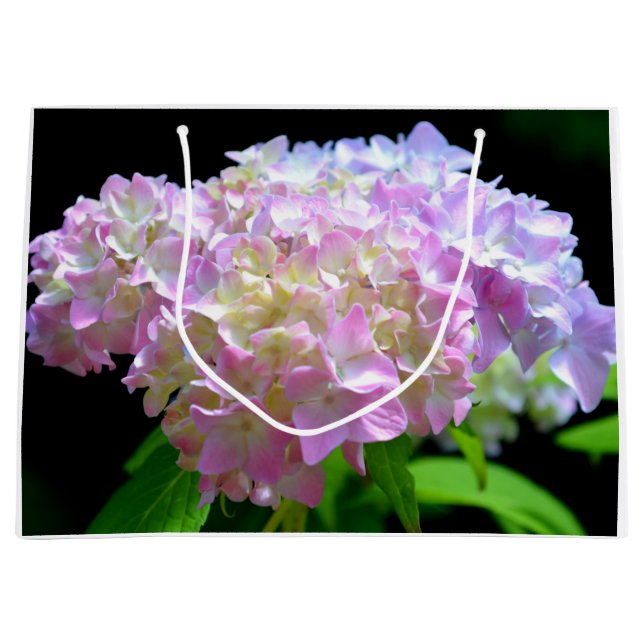 Weich-rosa-gelbe lila Hydrangeas-Blume Große Geschenktüte (Vorderseite)